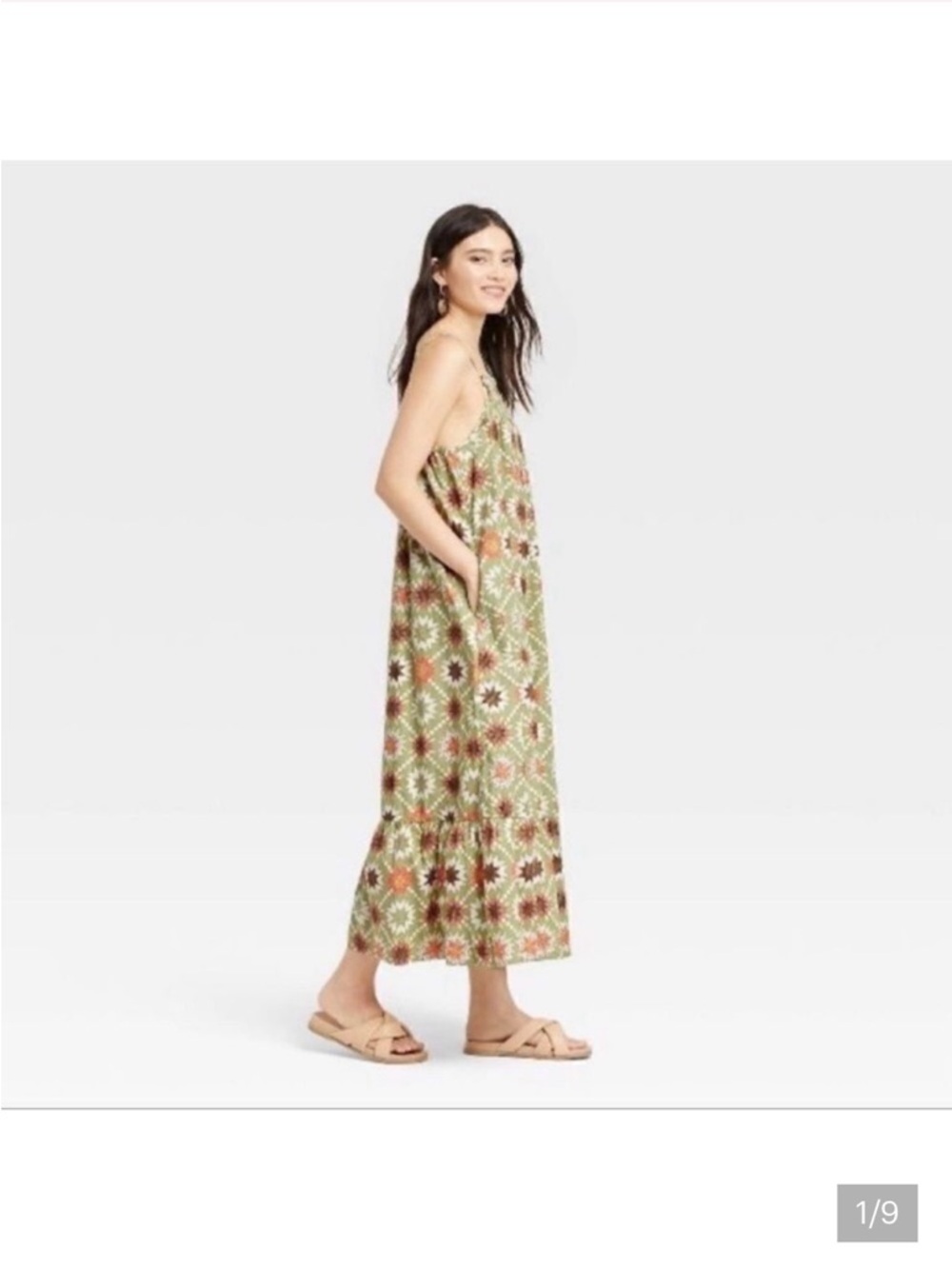 Never Worn Patchwork Green/Multi Adjustable Maxi Dress with Pockets